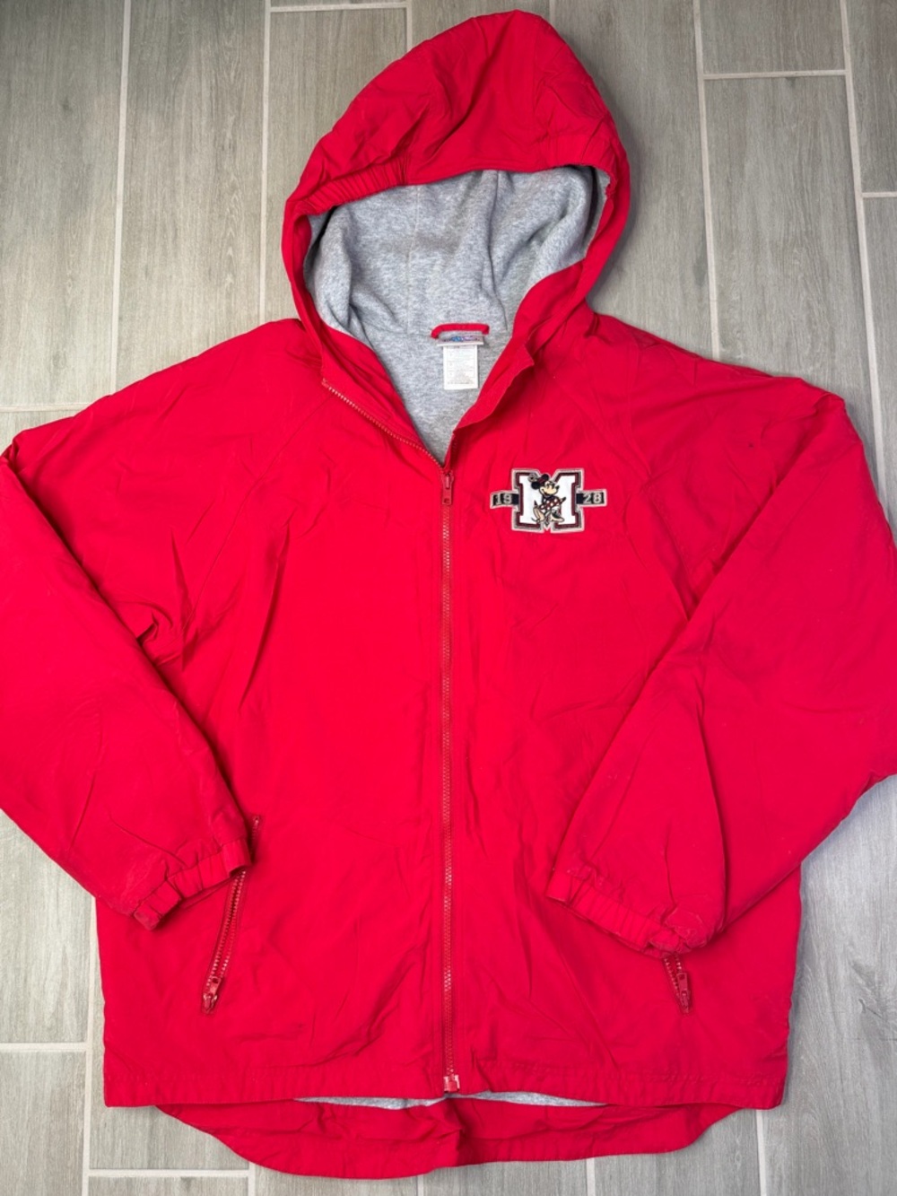 Disneyland Minnie Mouse Red Hooded Zip Up Jacket Adult Size L Unisex
